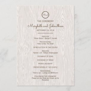 Modern Rustic Woodgrain Bröllop Ceremony-program Program