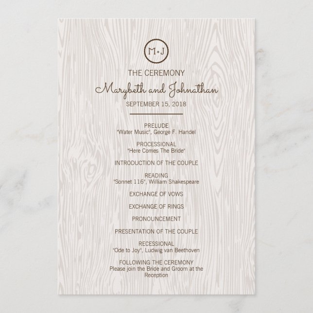 Modern Rustic Woodgrain Bröllop Ceremony-program Program (Framsida)