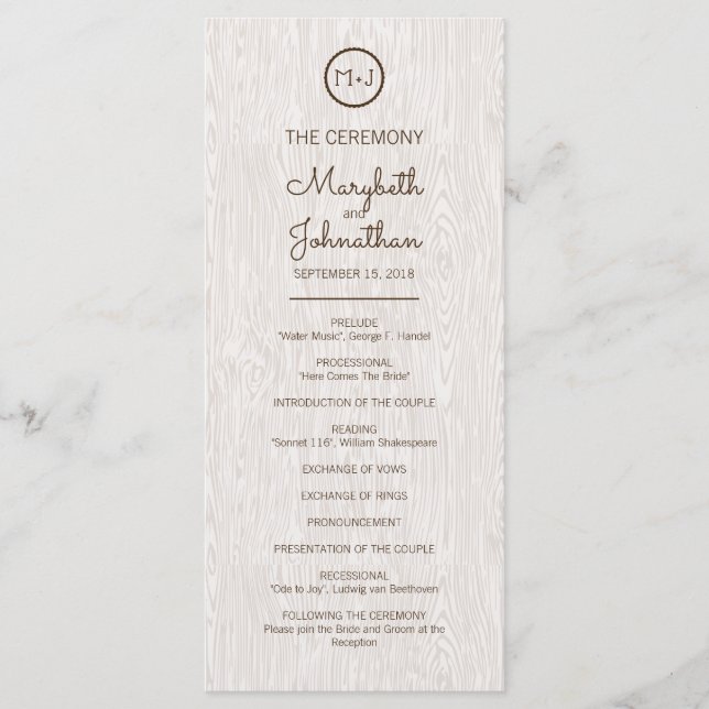 Modern Rustic Woodgrain Bröllop Ceremony-program Program (Framsida)