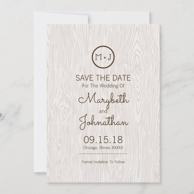 Modern Rustic Woodgrain Bröllop spara datum Card Datumet (Framsida)