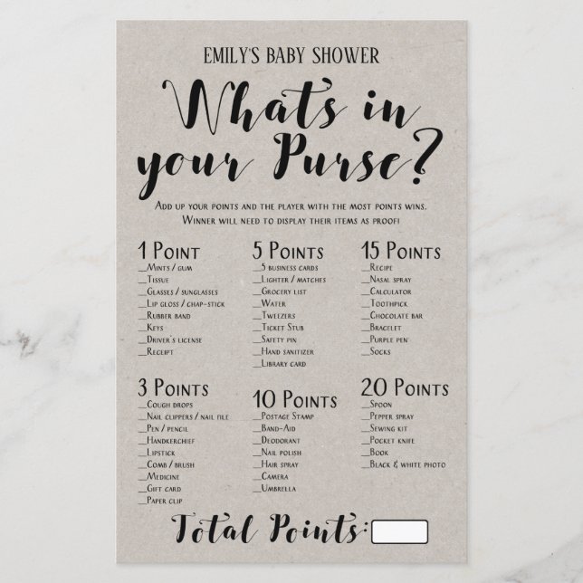 Modern Rustik Baby Shower-spel UTRYCKT (Framsida)