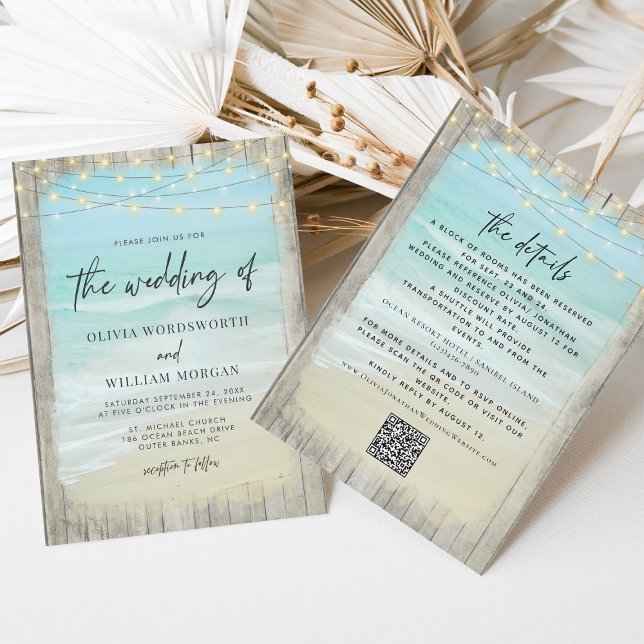 Modern Rustik Beach Wedding QR-kod alla i en Inbjudningar (Skapare uppladdad)