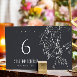 MODERN RUSTIK BLACK LINE TECKNING BLOMMIGT BRÖLLOP BORDSNUMMER