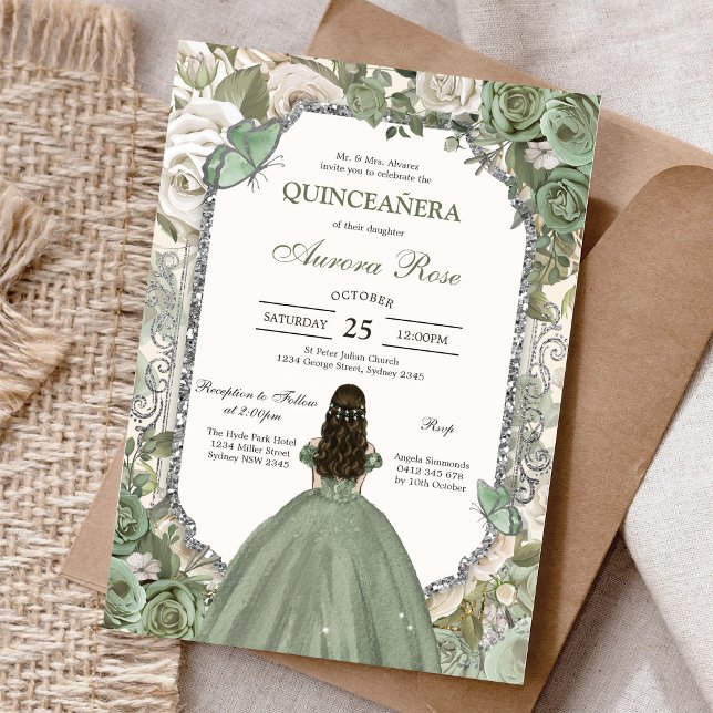 Modern Rustik Blommig Quinceanera Inbjudan (Skapare uppladdad)