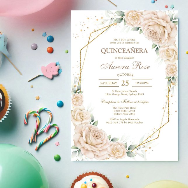 Modern Rustik Blommig Quinceanera Inbjudan (Skapare uppladdad)