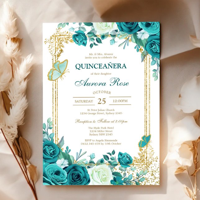 Modern Rustik Blommig Quinceanera Inbjudan (Skapare uppladdad)