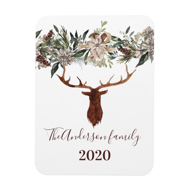 Modern rustik blommigt bladstuga, helgdag magnet (Vertikal)