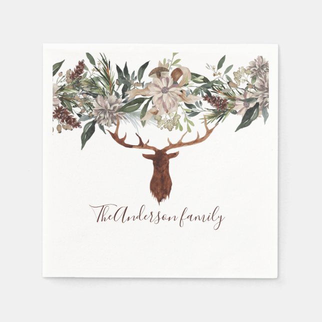 Modern rustik blommigt bladstuga, helgdag pappersservett (Framsidan)