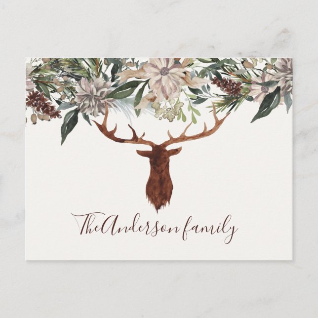 Modern rustik blommigt bladstuga, helgdag vykort (Framsida)