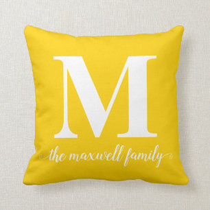 Modern Rustik Bright Gult Monogram-familjskript Kudde