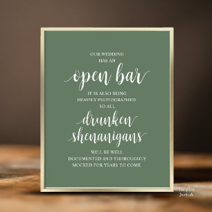 Modern Rustik Bröllops Öppen Bar Berusade Busstrec Poster