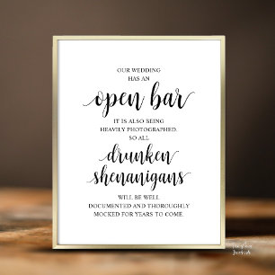Modern Rustik Bröllopsbar Öppen Bar Berusade Prylt Poster