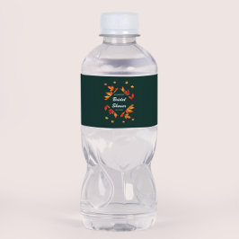 Modern Rustik Bröllopsfest för Bruden med Höstblad Vattenflaskor Etikett