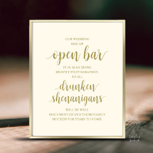 Modern Rustik Bröllopsfest med Öppen Bar och Berus Poster