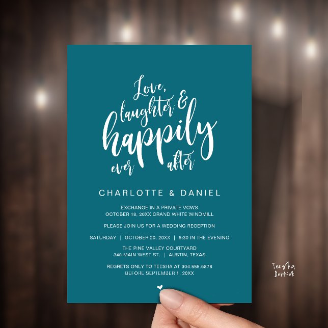 Modern Rustik Bröllopskrift Lyckligt Alltid Efter Inbjudningar (Modern Rustic Script Love Laughter and Happily Ever After Wedding Invitation Card in Emerald Green)