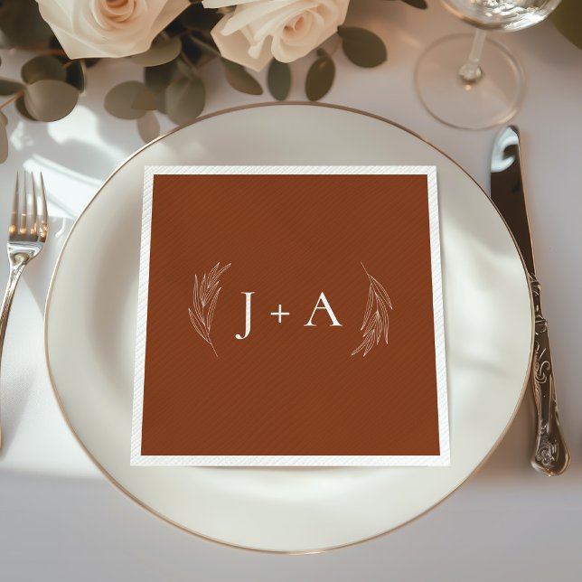 Modern Rustik Chic Botanisk Monogram Bröllop Pappersservett (Skapare uppladdad)