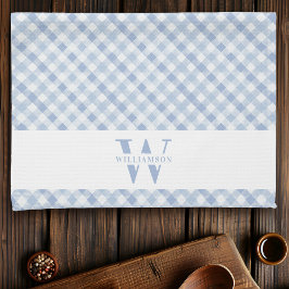 Modern Rustik Family Monogram Blue Gingham Play Kökshandduk