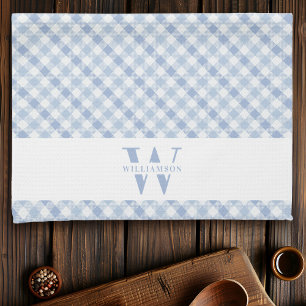 Modern Rustik Family Monogram Blue Gingham Play Kökshandduk