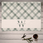 Modern Rustik Family Monogram Grönt Gingham Play Kökshandduk<br><div class="desc">Modern,  rustik chic med monogrammade kökshanddukar har en blek grönt gingham plaid mönster,  med ett vitt band som bär din anpassningsbar familj namn och monogram.</div>