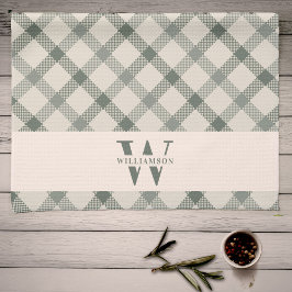 Modern Rustik Family Monogram Grönt Gingham Play Kökshandduk