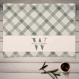 Modern Rustik Family Monogram Grönt Gingham Play Kökshandduk