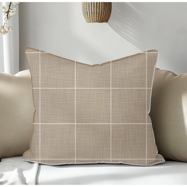 Modern Rustik fönsterruta Play Linen Brown Kudde (Skapare uppladdad)