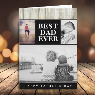 Modern Rustik Fotokollage Bästa Pappa Fars Dag Kort