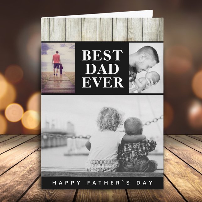 Modern Rustik Fotokollage Bästa Pappa Fars Dag Kort (Skapare uppladdad)