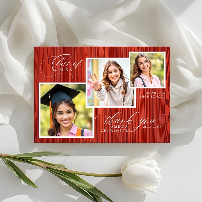 Modern Rustik Fotokollage Examen Tack Kort (Skapare uppladdad)