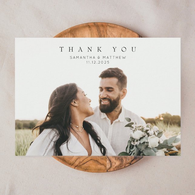 Modern Rustik Fototackningskort för Förlovning  Tack Kort (Modern Rustic Photo Wedding Thank You Card)