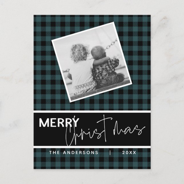 Modern Rustik God Jul Rutig Fotografi Vykort (Framsida)