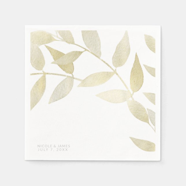 Modern Rustik Guldgula blad Botanisk Bröllopskort Pappersservett (Framsidan)