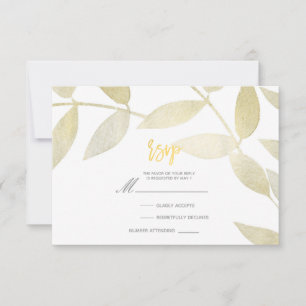Modern Rustik Guldgulda Blad Botanisk RSVP OSA Kort