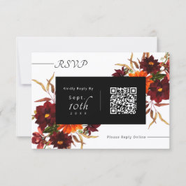 Modern Rustik Höst Blommig QR-kod Bröllops RSVP OSA Kort