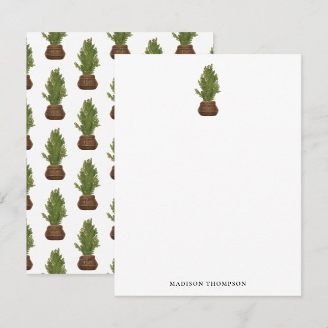 Modern Rustik Julgran Vattenfärg Högtid Anteckningskort (Fram/baksida)