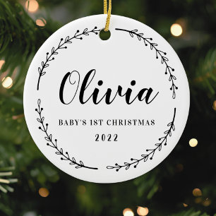 Modern Rustik Julkrans Baby's Första Jul Foto Julgransprydnad Keramik