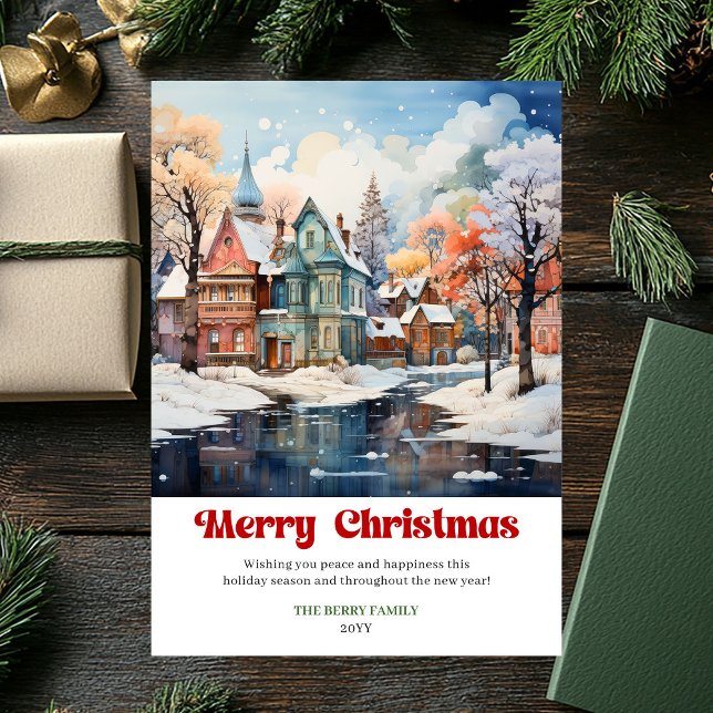 Modern rustik julscen festlig höjtidskort julkort (Modern rustic Christmas scene festive holiday card)