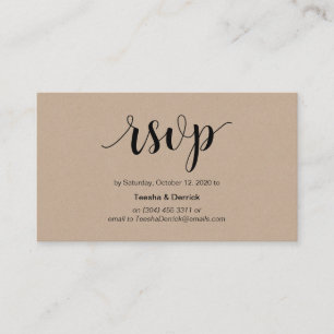 Modern Rustik, Kraft, Svart Skrift, online RSVP Tilläggskort