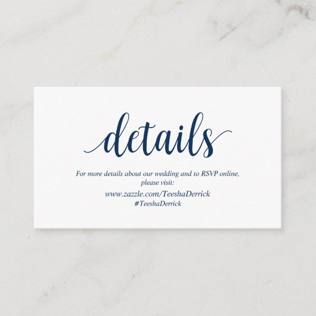 Modern Rustik, marinblått, Bröllop-detaljer Tilläggskort (Framsida)