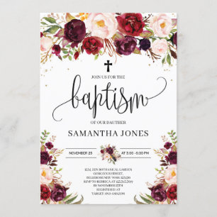 Modern rustik marsala burgundy boho baptism inbjudningar