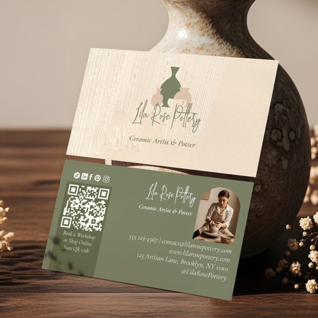 Modern Rustik Minimal Handgjord Krukmakeri Keramik Visitkort (Modern Rustic Minimal Handmade Pottery Ceramic Business Card)