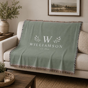 Modern Rustik Monogram Anpassat Familjenamn Sage Filt
