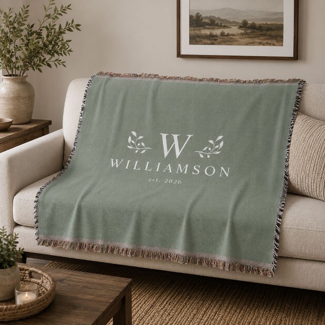 Modern Rustik Monogram Anpassat Familjenamn Sage Filt (Skapare uppladdad)