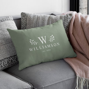 Modern Rustik Monogram Anpassat Familjenamn Sage Lumbarkudde