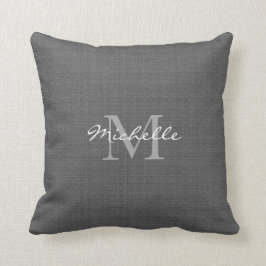 Modern rustik mörk Grått burlap monogram namn Kudde