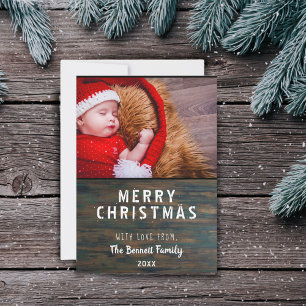 Modern Rustik Mörk Trä God Jul Fotokort