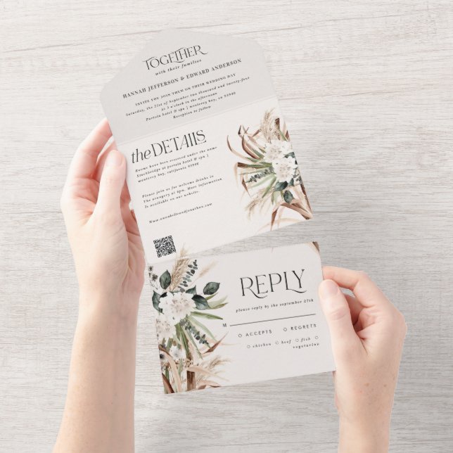 modern rustik pampas eucalyptus bröllop QR-kod (Tearaway)