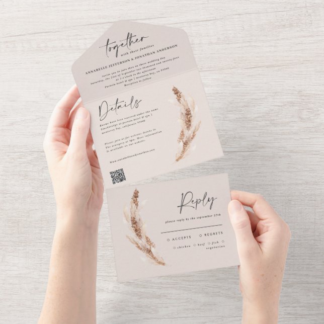 modern rustik pampas eucalyptus bröllop QR-kod Al (Tearaway)