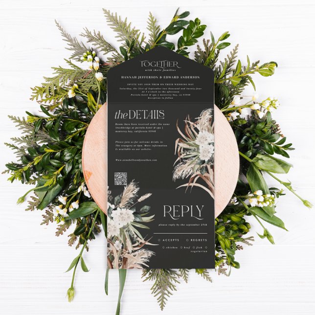 modern rustik pampas eucalyptus bröllop QR-kod Al (Skapare uppladdad)