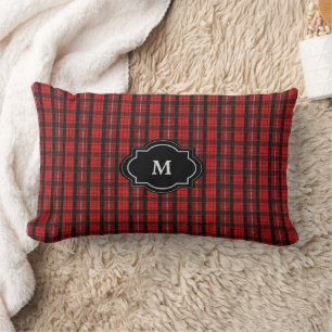 Modern rustik röd svart buffelrutig Monogram Lumbarkudde